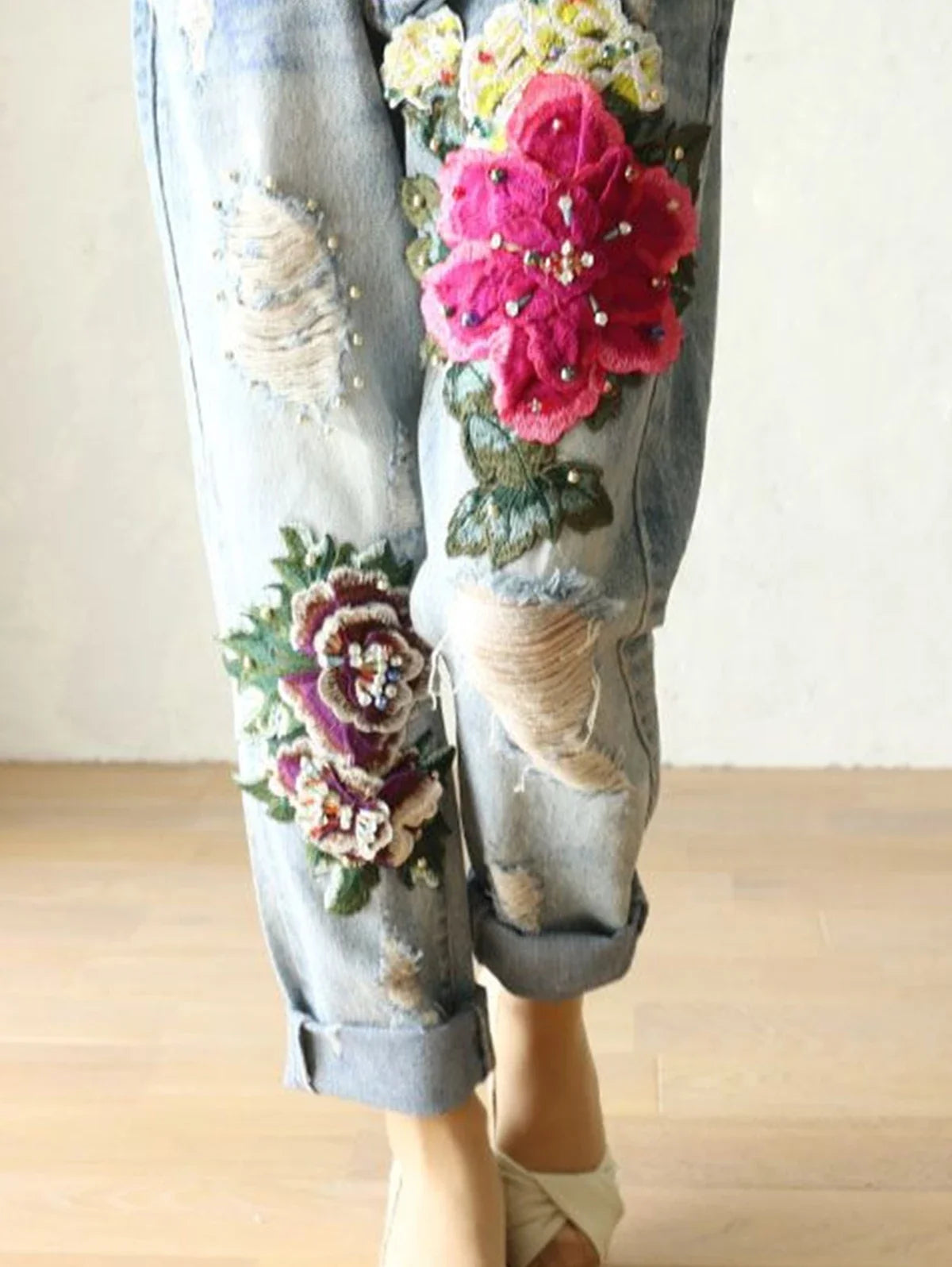 Pantalón de Mezclilla Bordado Luna