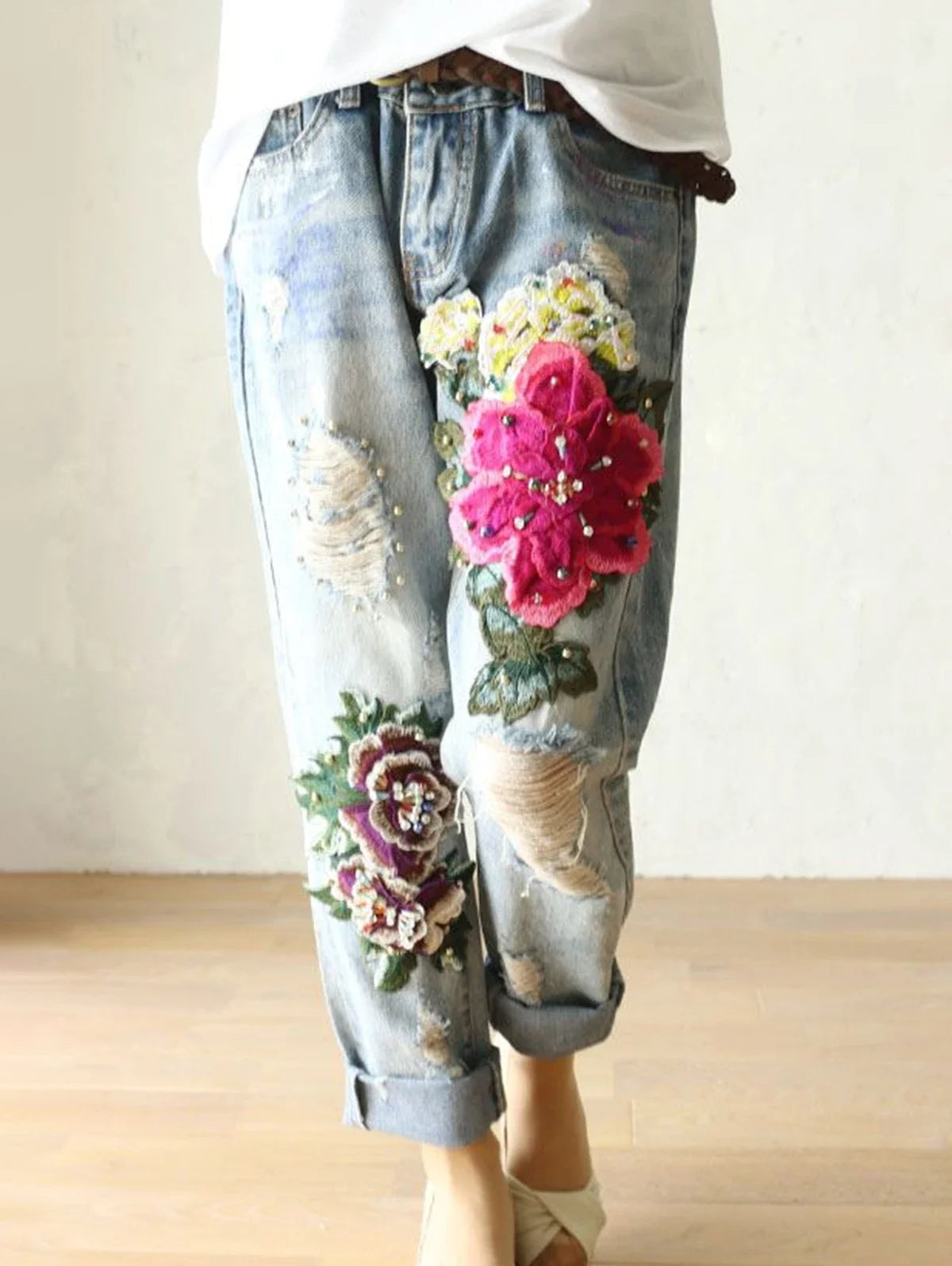 Pantalón de Mezclilla Bordado Luna