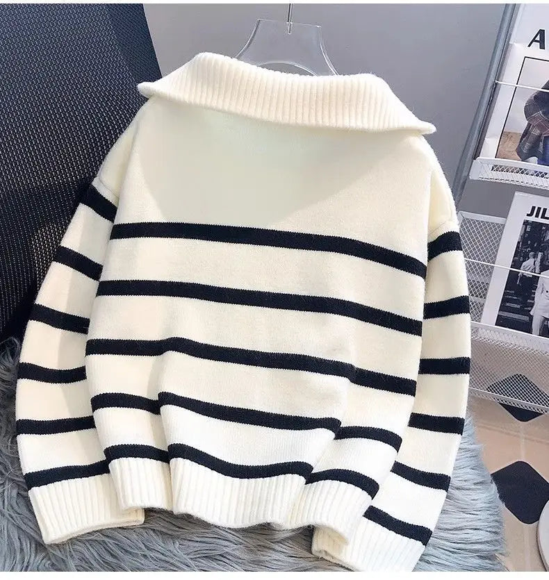 Jersey de punto a rayas con cremallera para mujer