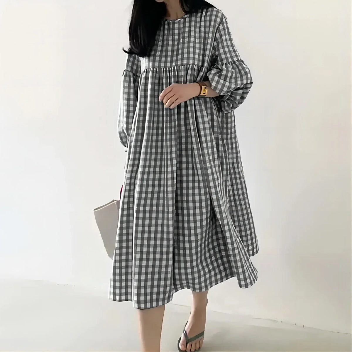 Vestido Midi de Cuadros Vintage Isla