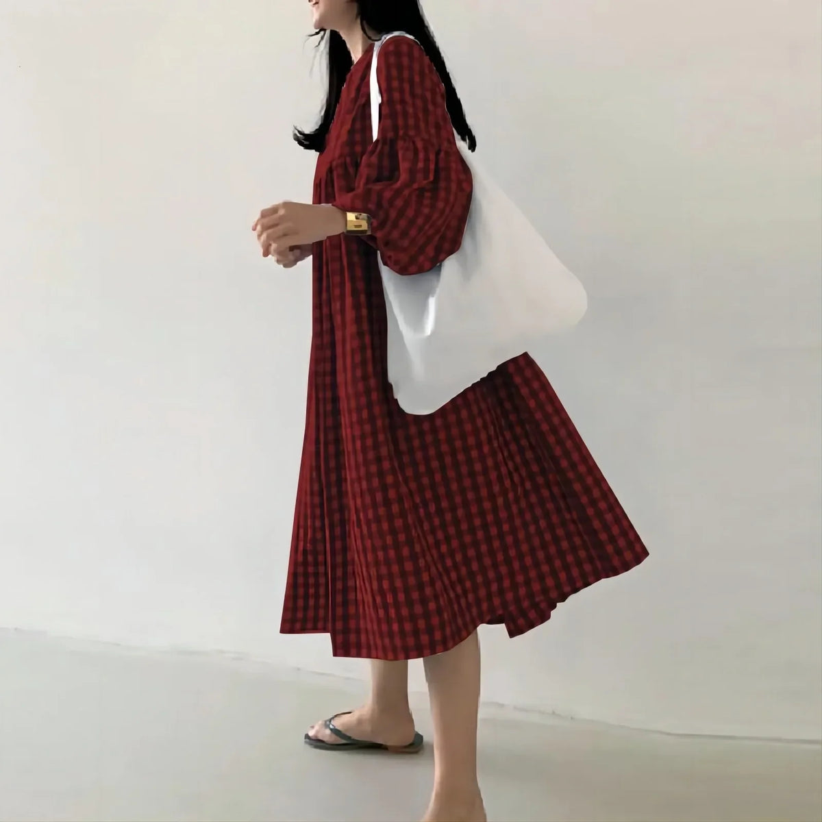 Vestido Midi de Cuadros Vintage Isla